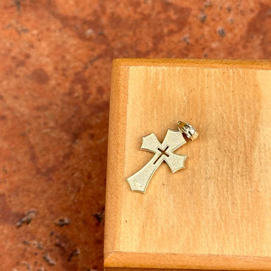 14KT Yellow Gold Small Textured Cut-Out Center Cross Pendant Charm