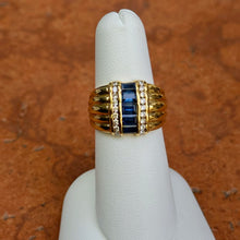 Load image into Gallery viewer, Estate 18KT Yellow Gold Channel-Set Baguette Blue Sapphire + Diamond Ring