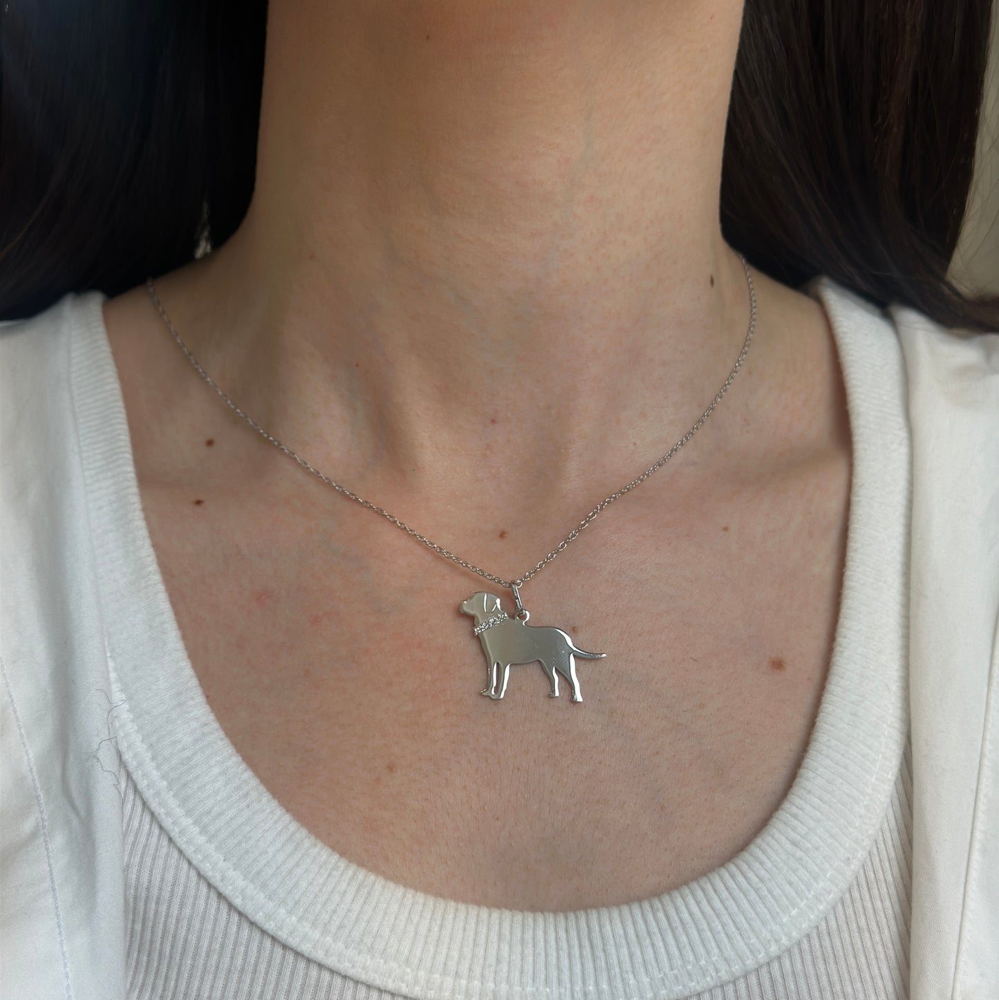 Sterling Silver Labrador Dog Flat Pendant Necklace