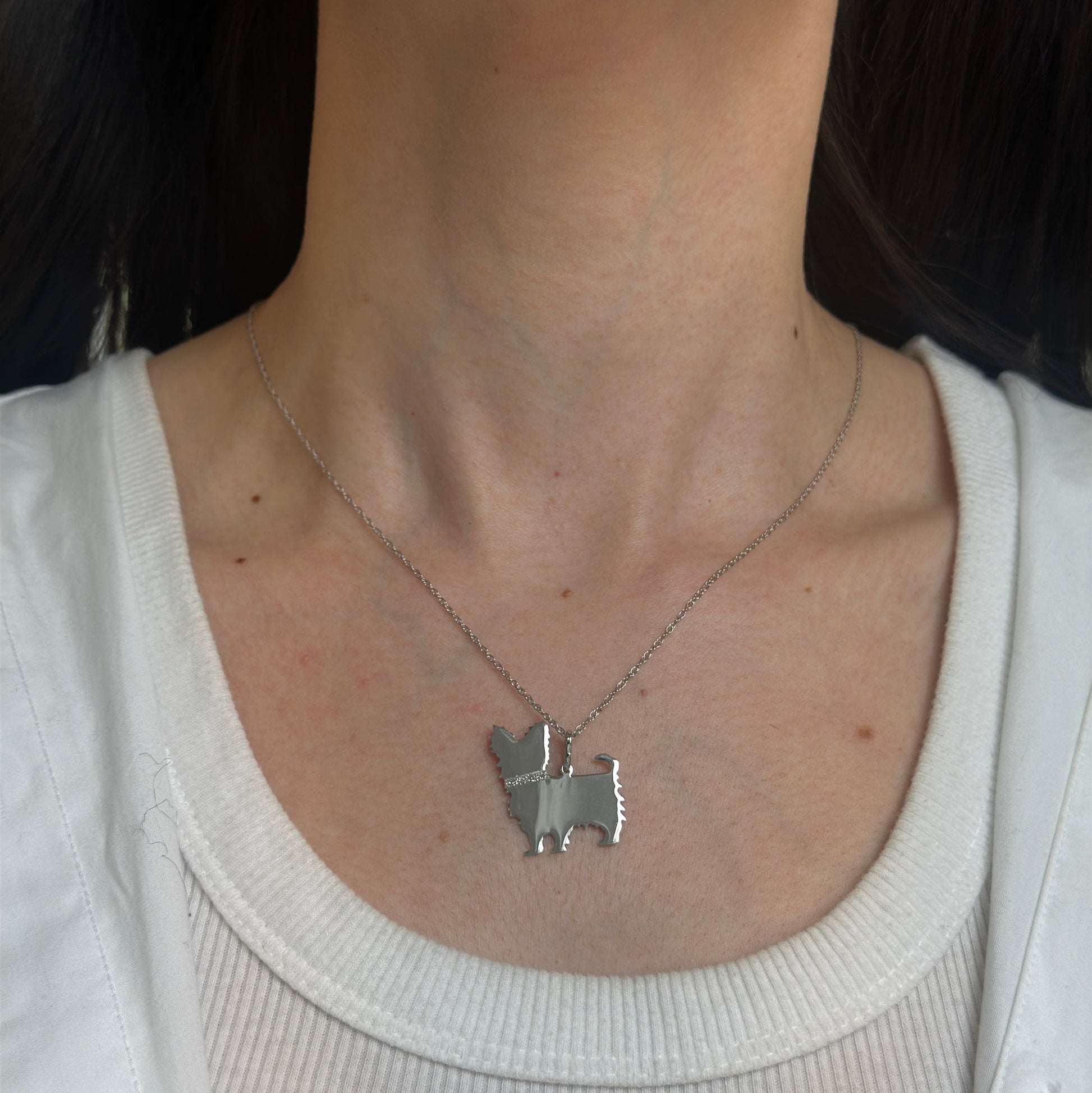 Sterling Silver Yorkshire Terrier Dog Flat Pendant Necklace - LSJ