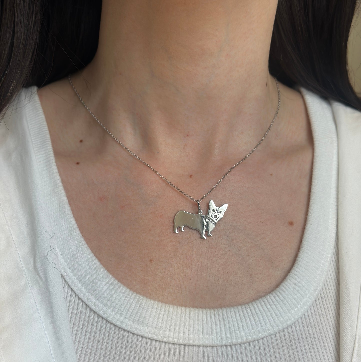 Sterling Silver Corgi Dog Pendant Necklace