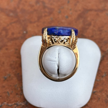 Estate 14KT Yellow Gold Large Oval Lapis Filigree Ring