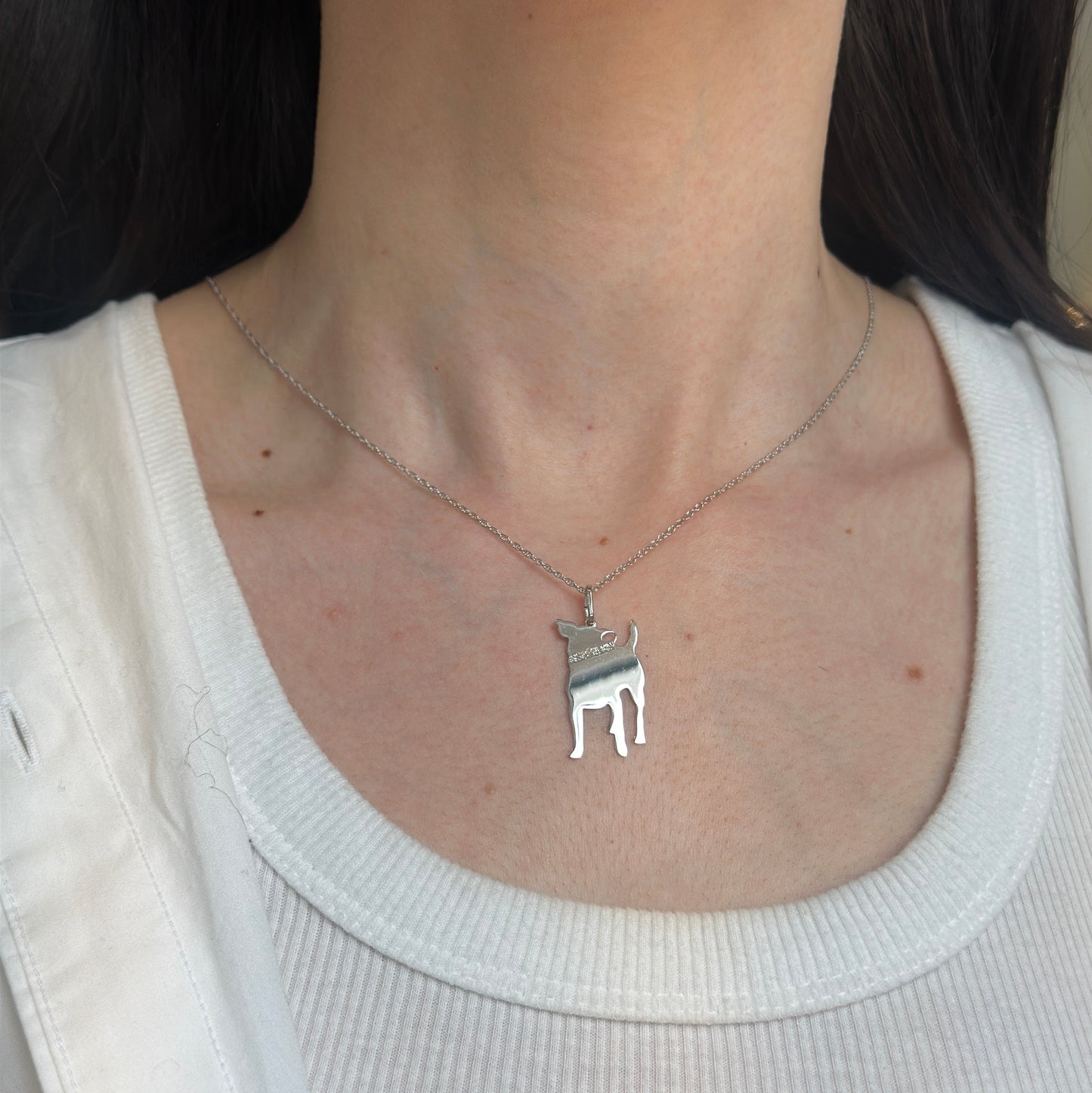 Sterling Silver Happy Mutt Dog Flat Pendant Necklace