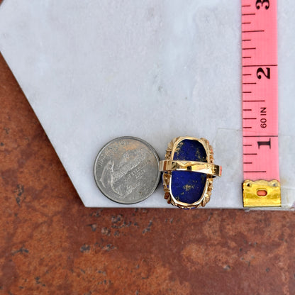 Estate 14KT Yellow Gold Large Oval Lapis Filigree Ring