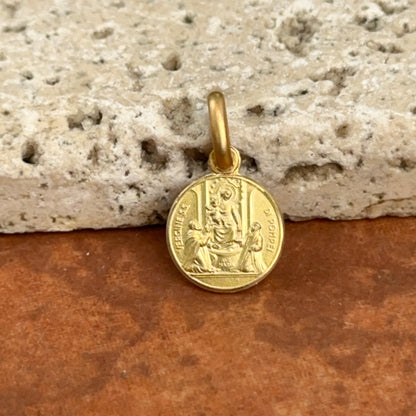 14KT Yellow Gold Our Lady of Pompei Matte Medal Pendant Charm 10mm