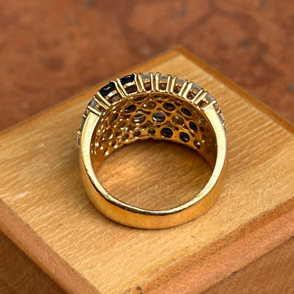 Estate 18KT Yellow Gold Blue Sapphire + Diamond Flower Band Ring