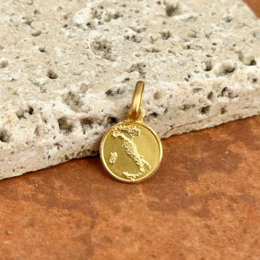 14KT Yellow Gold Italy Matte Round Medal Pendant Charm 10mm