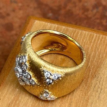 Estate 18KT Yellow Gold Diamond Textured Matte Wide Band Ring