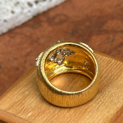 Estate 18KT Yellow Gold Diamond Textured Matte Wide Band Ring