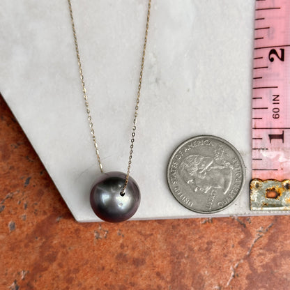 Estate 18KT Yellow Gold 15mm Tahitian Pearl Chain Necklace