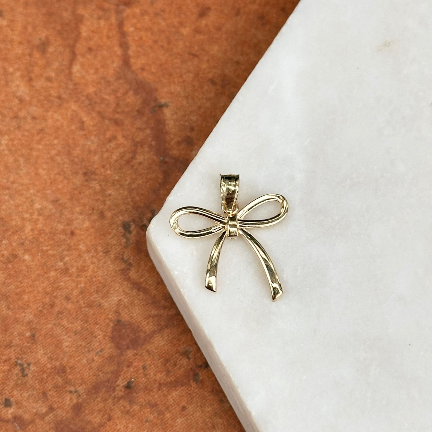 14KT Yellow Gold Small Bow Ribbon Pendant Charm