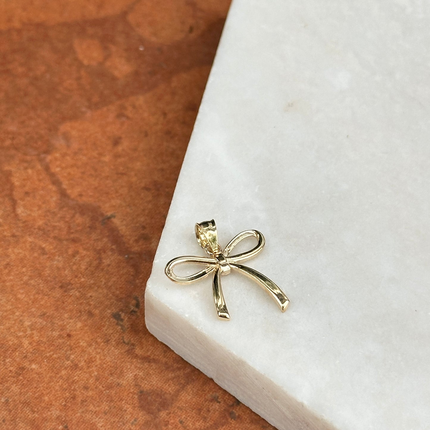 14KT Yellow Gold Small Bow Ribbon Pendant Charm
