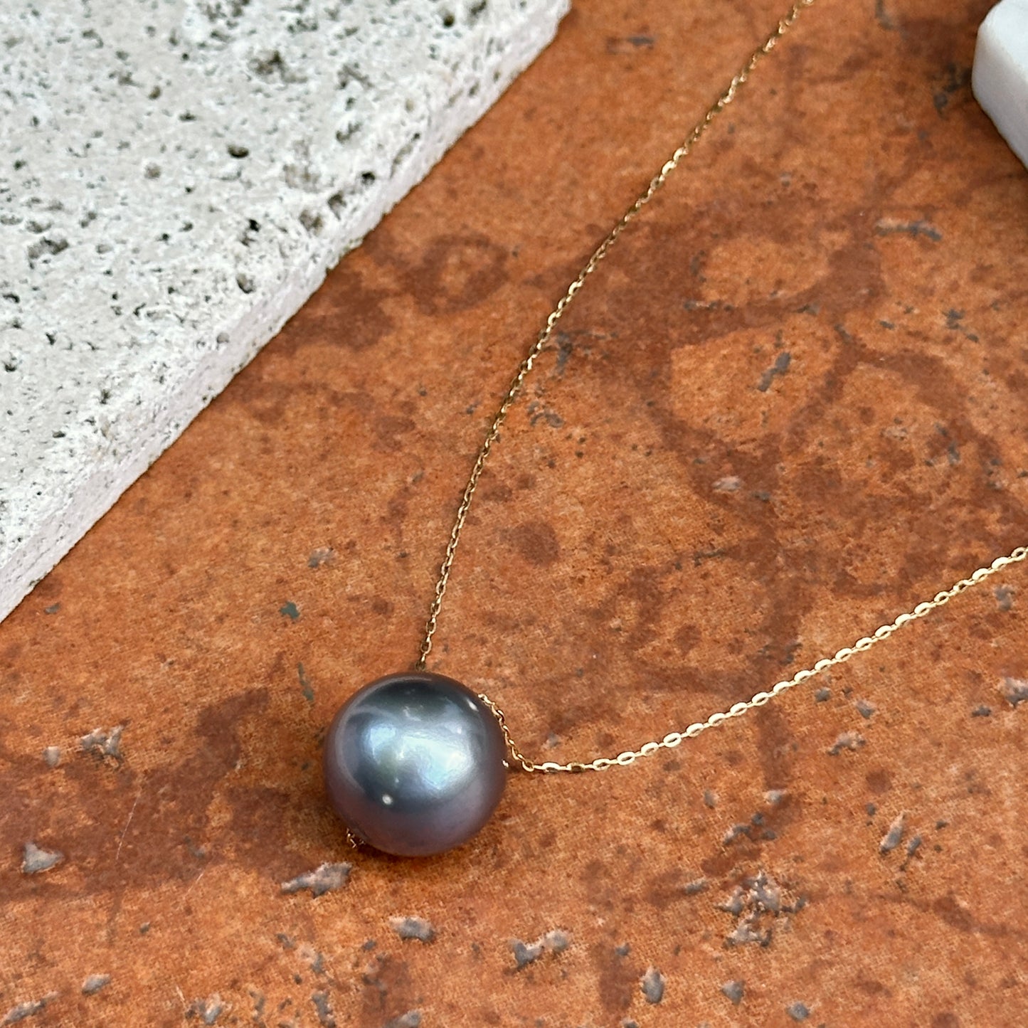 Estate 18KT Yellow Gold 15mm Tahitian Pearl Chain Necklace