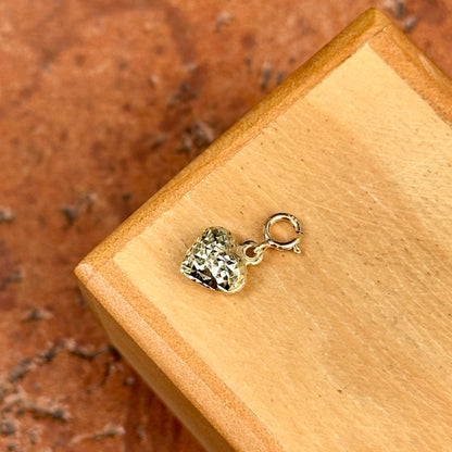 14KT Yellow Gold Diamond-Cut Puffed Heart Spring Ring Clasp Charm
