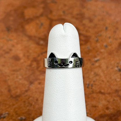 Sterling Silver + Black Enamel Cat Toe Ring Adjustable