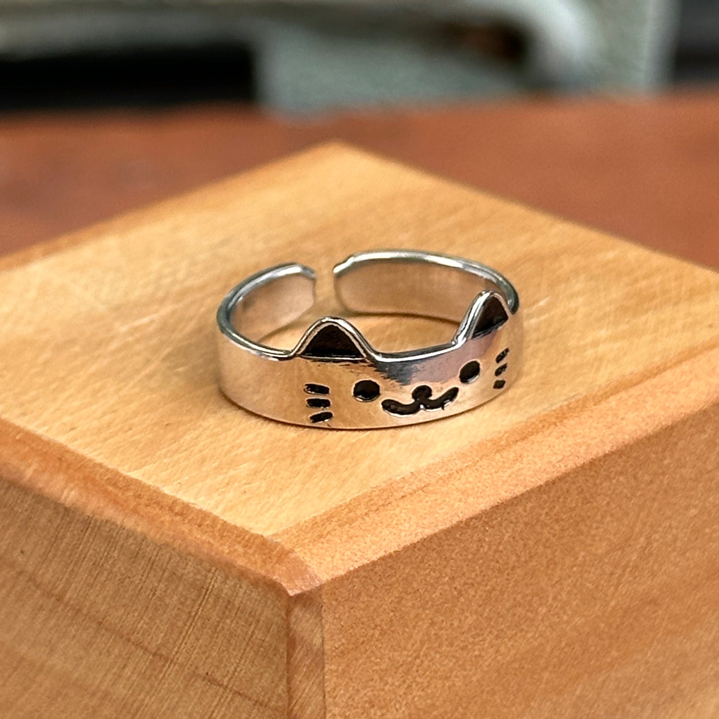 Sterling Silver + Black Enamel Cat Toe Ring Adjustable