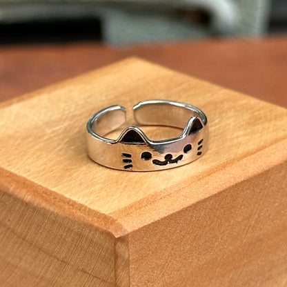 Sterling Silver + Black Enamel Cat Toe Ring Adjustable