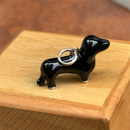Sterling Silver + Black Enamel Dachshund Dog Pendant Charm