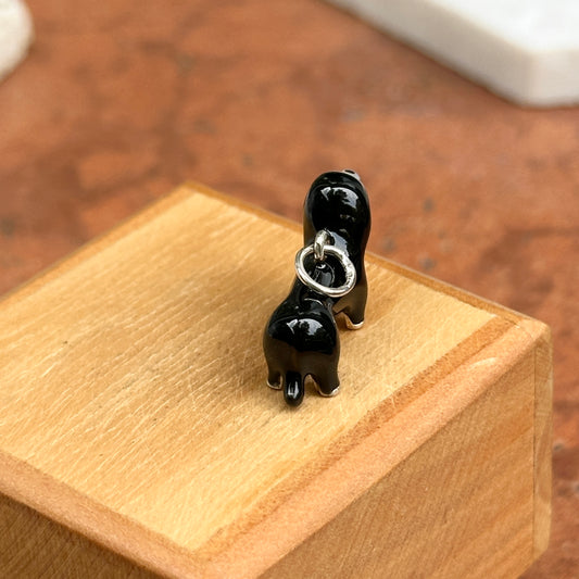 Sterling Silver + Black Enamel Dachshund Dog Pendant Charm