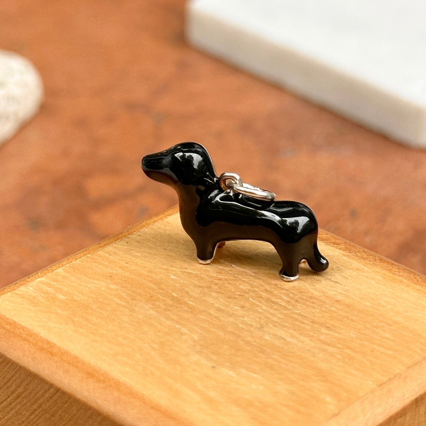 Sterling Silver + Black Enamel Dachshund Dog Pendant Charm