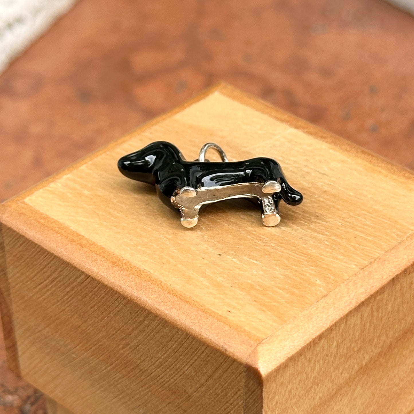 Sterling Silver + Black Enamel Dachshund Dog Pendant Charm