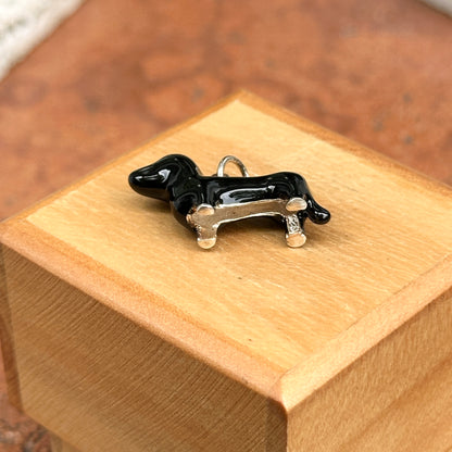 Sterling Silver + Black Enamel Dachshund Dog Pendant Charm