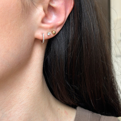 14KT White Gold Thin Pave Diamond Huggie Hoop Earrings 12mm