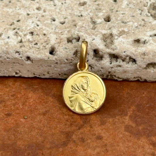 14KT Yellow Gold Ferruzzi Madonnina Matte Medal Pendant Charm 10mm