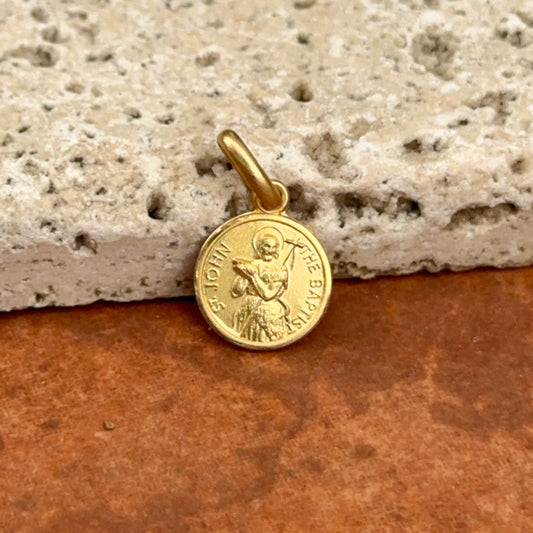 14KT Yellow Gold St John the Baptism Matte Medal Pendant Charm 10mm