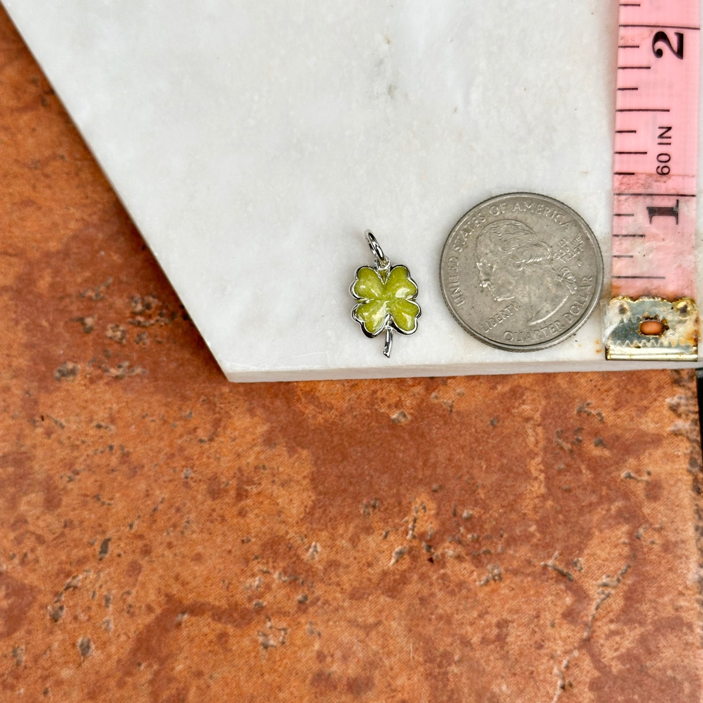 Sterling Silver Green Enamel Irish 4-Leaf Clover Pendant Charm