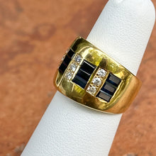 Load image into Gallery viewer, Estate 18KT Yellow Gold Channel Baguette Sapphire + Diamond Ring