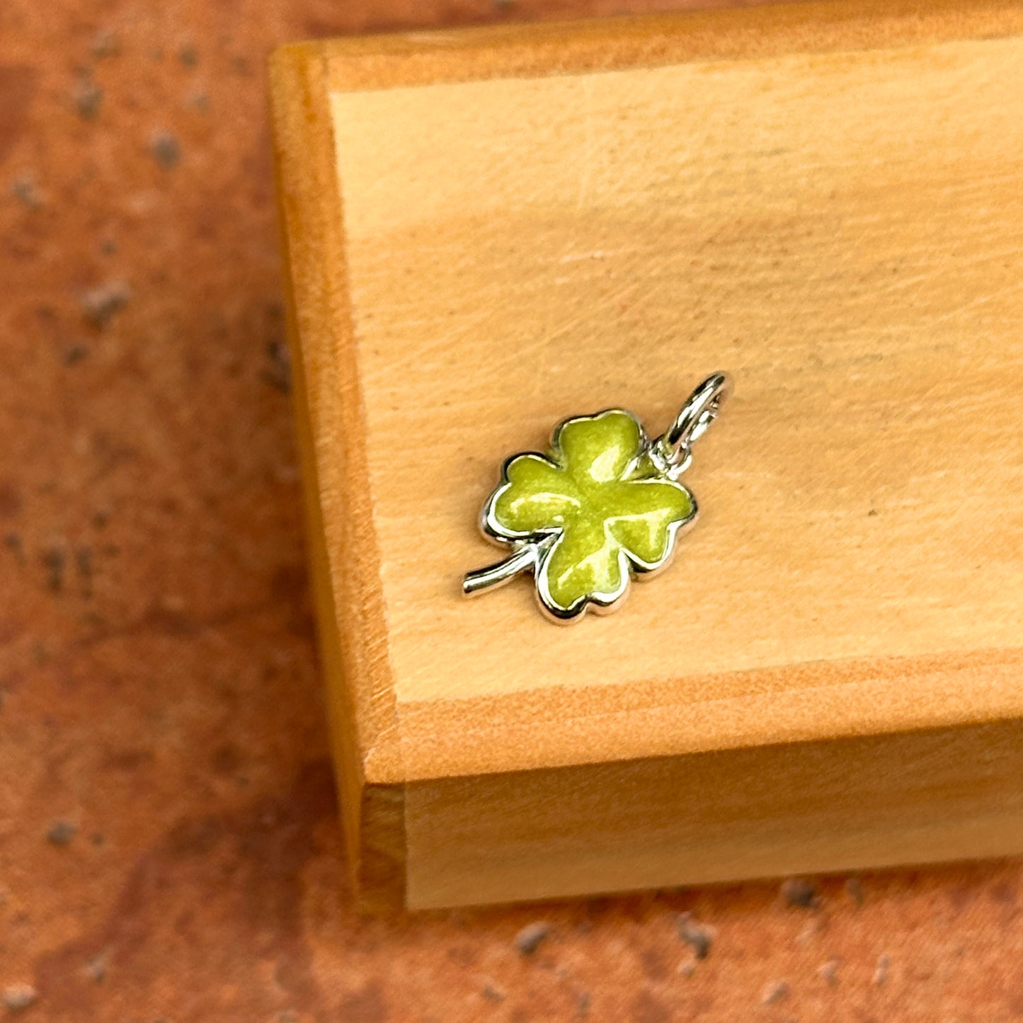 Sterling Silver Green Enamel Irish 4-Leaf Clover Pendant Charm