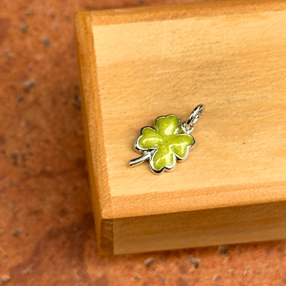 Sterling Silver Green Enamel Irish 4-Leaf Clover Pendant Charm