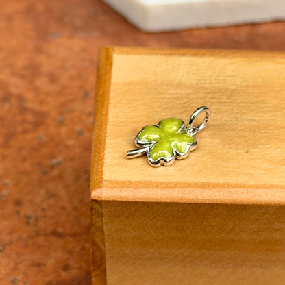 Sterling Silver Green Enamel Irish 4-Leaf Clover Pendant Charm