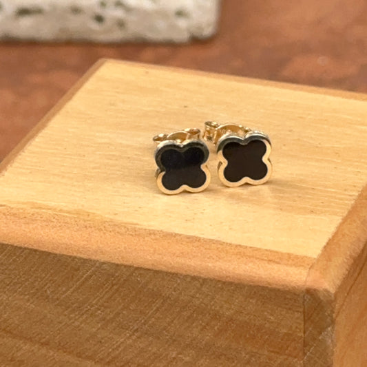 14KT Yellow Gold Black Onyx 4 Leaf Clover Stud Earrings