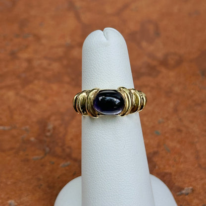 Estate 14KT Yellow Gold Ribbed Purple Oval Iolite Ring