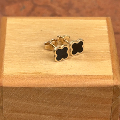 14KT Yellow Gold Black Onyx 4 Leaf Clover Stud Earrings