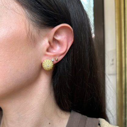 Estate 18KT Yellow Gold Matte Sea Urchin Diamond Omega Back Earrings