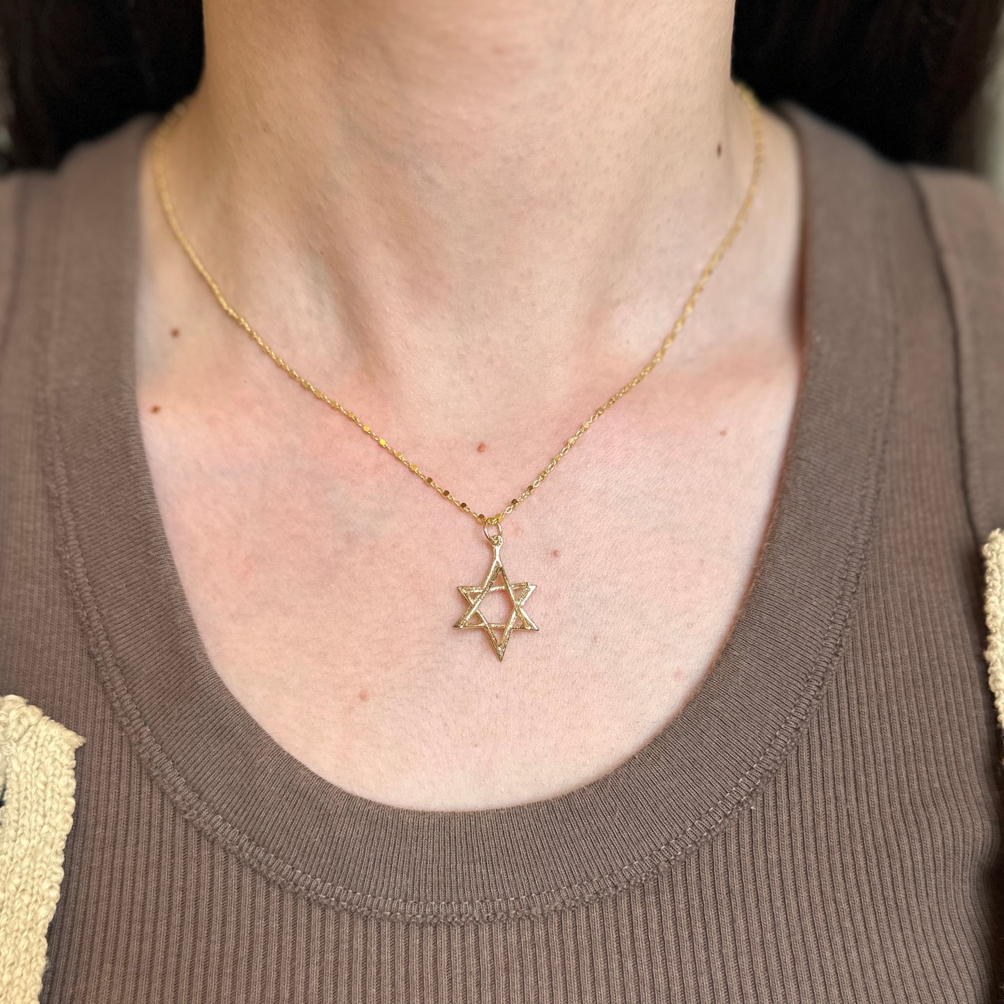 14KT Yellow Gold Matte 3D Star of David Pendant