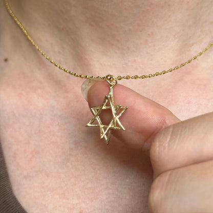 14KT Yellow Gold Matte 3D Star of David Pendant