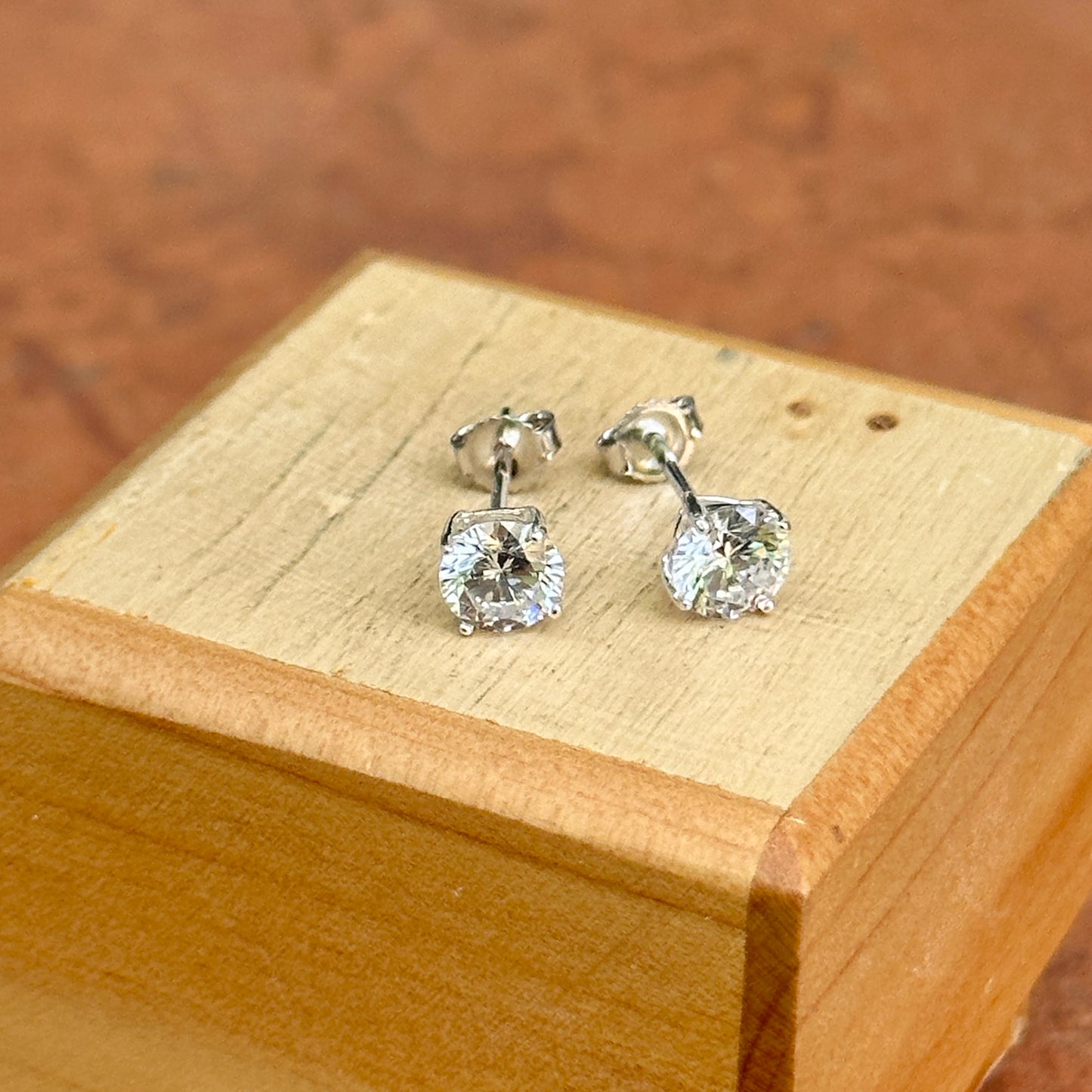 Sterling Silver Round CZ Stone 4-Prong Stud Post Earrings 6mm Cubic Zirconia