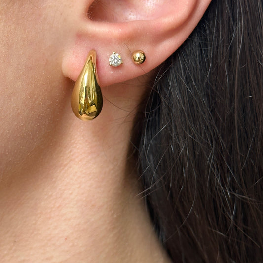 14KT Yellow Gold Puffed Teardrop Drop Earrings