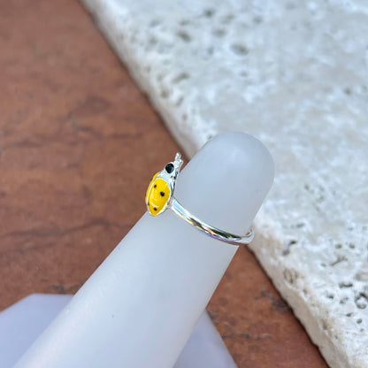 Sterling Silver Yellow Enamel Lady Bug Charm Toe Ring