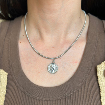 Sterling Silver Elizabeth II Coin Pendant Necklace