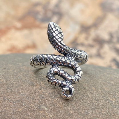 Sterling Silver Antiqued Snake Wrap-Around Bypass Toe Ring