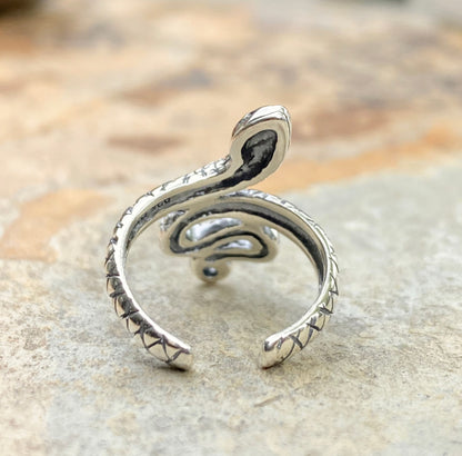 Sterling Silver Antiqued Snake Wrap-Around Bypass Toe Ring