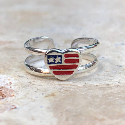 Sterling Silver American Flag Heart Toe Ring