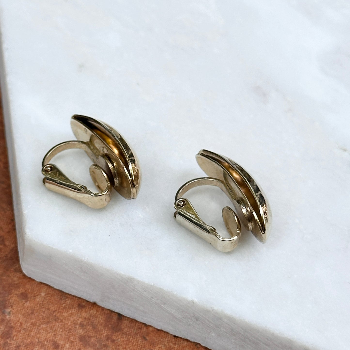 Estate Yellow Gold-Tone Omega Back Earrings