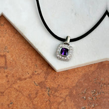 Load image into Gallery viewer, Estate 18KT White Gold Amethyst Halo Diamond Pendant Cord Necklace
