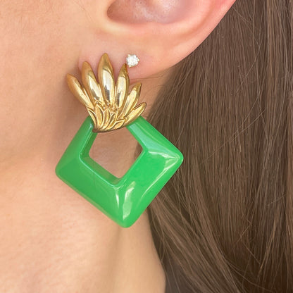 Estate Patina'd Yellow Gold-Tone Ribbed Fan Omega Back Earrings